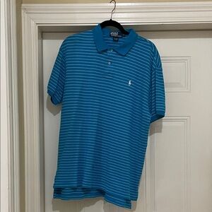 Polo by Ralph Lauren Men's Teal Striped Polo Shirt Great Condition Size Large